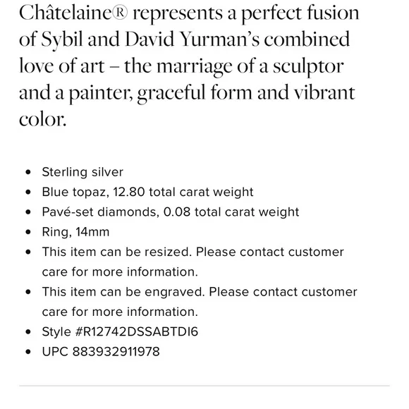 DAVID YURMAN 💙 Authentic Chatelaine® Ring - 14 mm - Picture 11 of 11